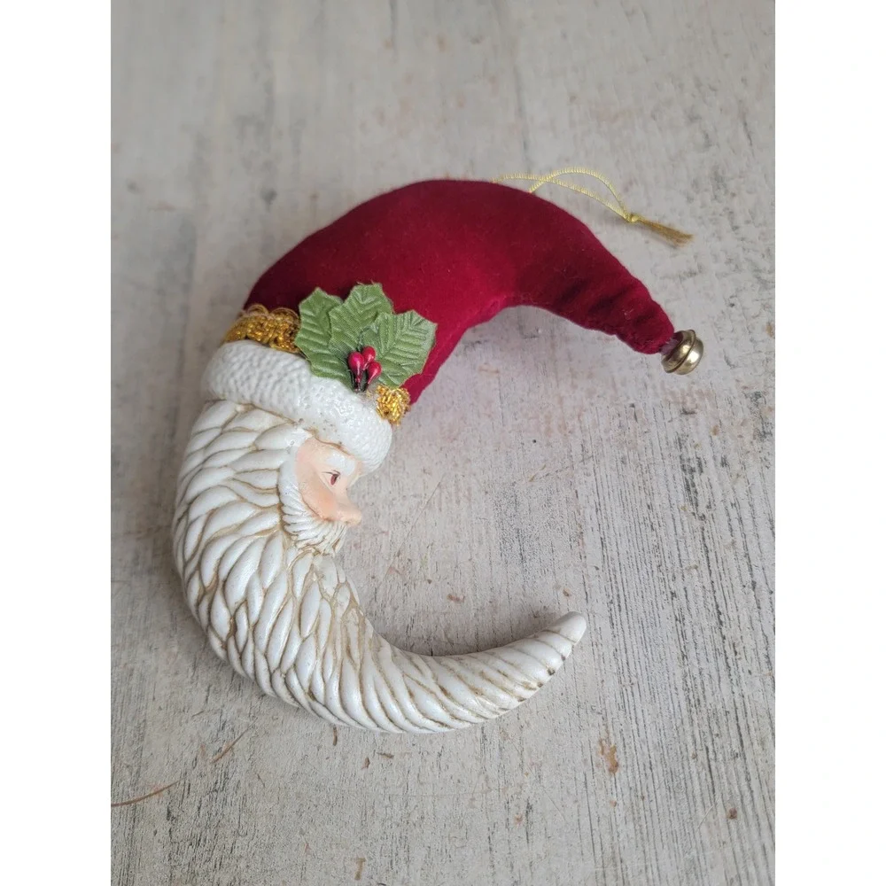 Vintage crescent moon Santa Claus ornament Xmas unique home decor